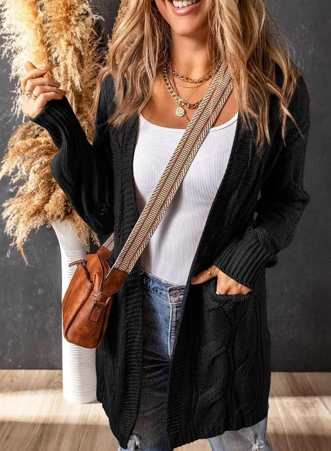 Women's Cardigan Sweaters Open Front Knitted Long Cardigans 2024 Fall Fashion Oversized Casual Sweater with Pockets