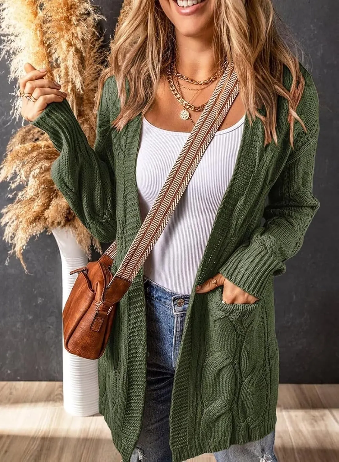 Women's Cardigan Sweaters Open Front Knitted Long Cardigans 2024 Fall Fashion Oversized Casual Sweater with Pockets