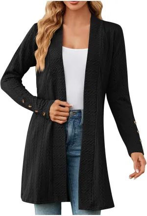 Womens Cardigans 2023 Long Sleeve Open Front Solid Color Knit Sweaters Loose Fit Casual Fashion Fall Cardigan Tops