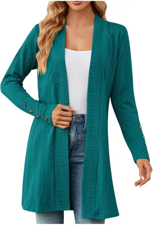Womens Cardigans 2023 Long Sleeve Open Front Solid Color Knit Sweaters Loose Fit Casual Fashion Fall Cardigan Tops