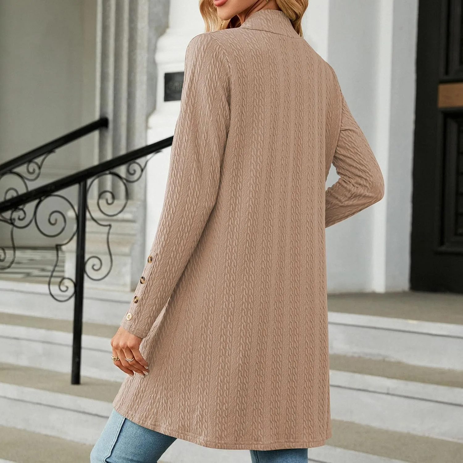 Womens Cardigans 2023 Long Sleeve Open Front Solid Color Knit Sweaters Loose Fit Casual Fashion Fall Cardigan Tops
