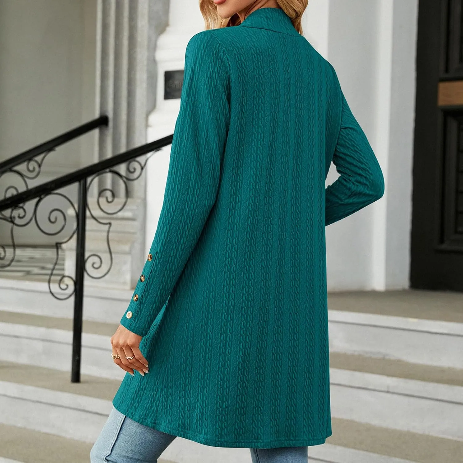 Womens Cardigans 2023 Long Sleeve Open Front Solid Color Knit Sweaters Loose Fit Casual Fashion Fall Cardigan Tops