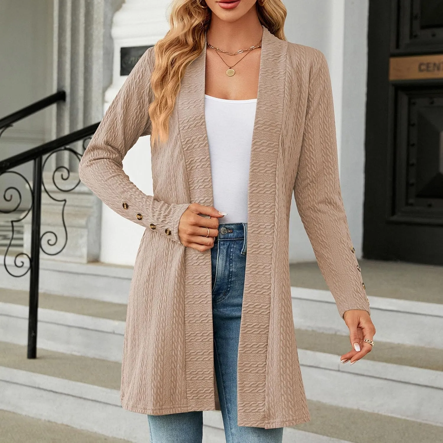 Womens Cardigans 2023 Long Sleeve Open Front Solid Color Knit Sweaters Loose Fit Casual Fashion Fall Cardigan Tops