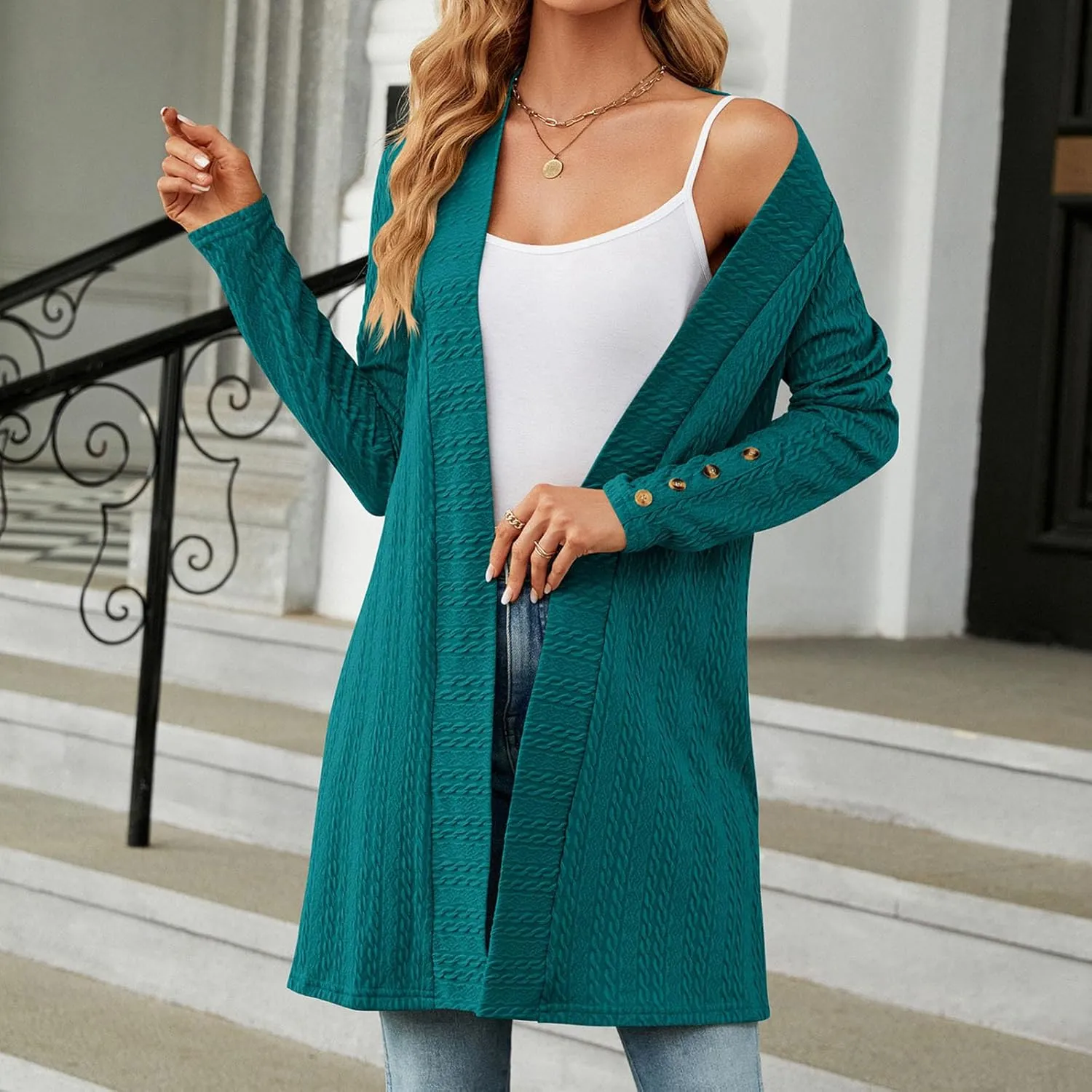 Womens Cardigans 2023 Long Sleeve Open Front Solid Color Knit Sweaters Loose Fit Casual Fashion Fall Cardigan Tops