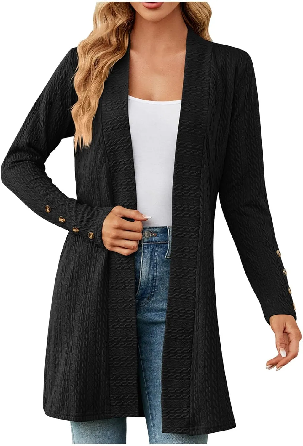 Womens Cardigans 2023 Long Sleeve Open Front Solid Color Knit Sweaters Loose Fit Casual Fashion Fall Cardigan Tops