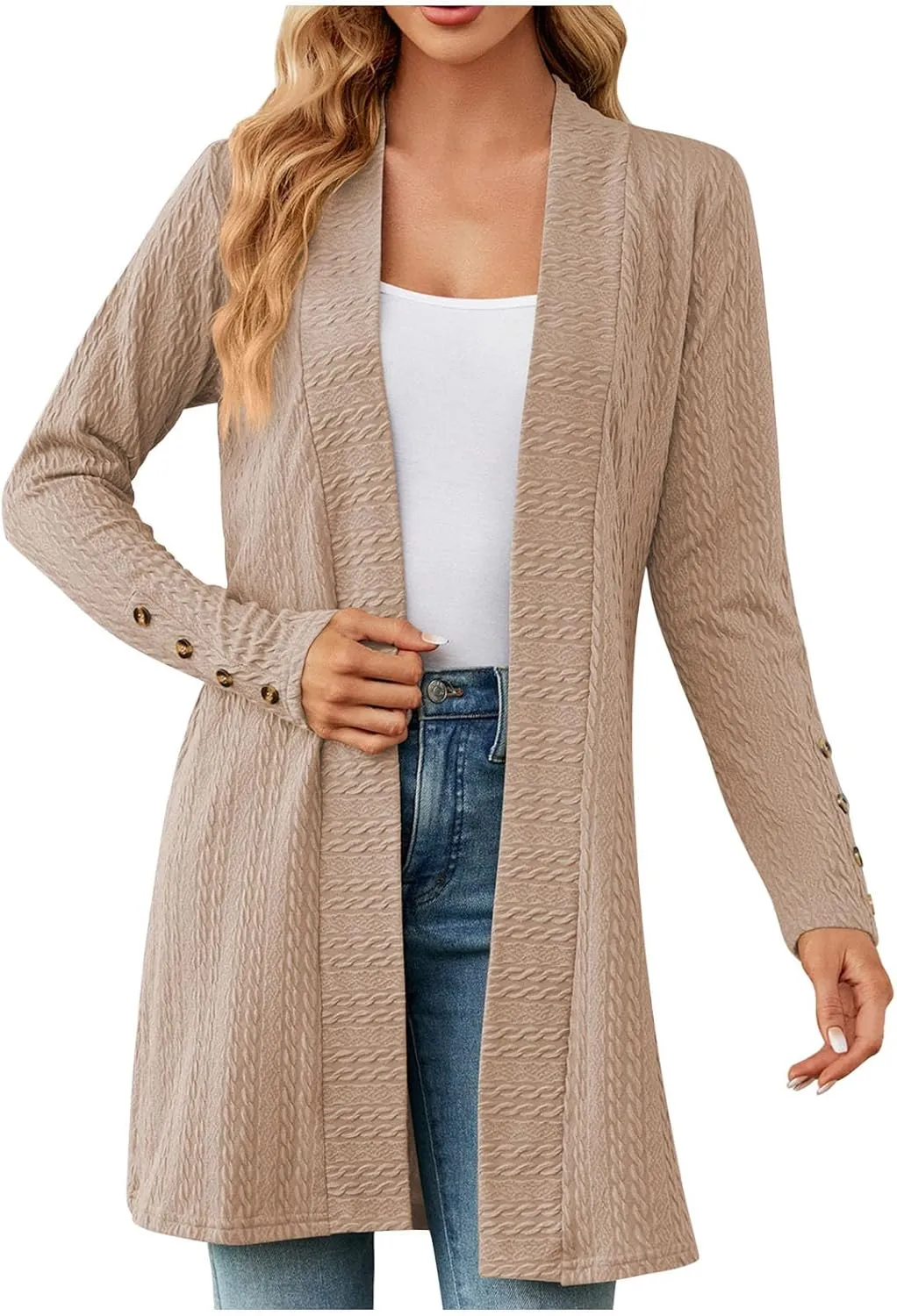Womens Cardigans 2023 Long Sleeve Open Front Solid Color Knit Sweaters Loose Fit Casual Fashion Fall Cardigan Tops
