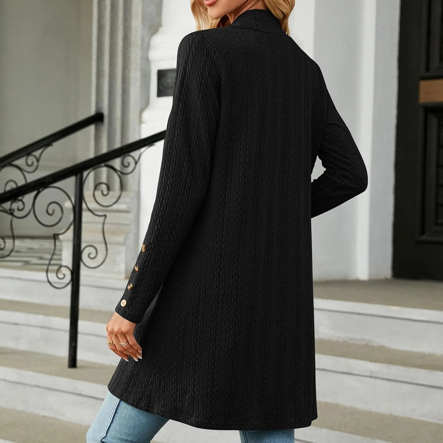 Womens Cardigans 2023 Long Sleeve Open Front Solid Color Knit Sweaters Loose Fit Casual Fashion Fall Cardigan Tops