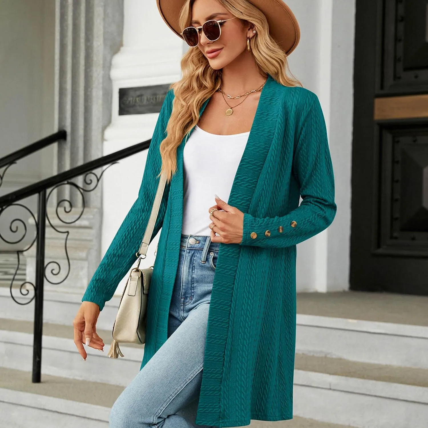 Womens Cardigans 2023 Long Sleeve Open Front Solid Color Knit Sweaters Loose Fit Casual Fashion Fall Cardigan Tops
