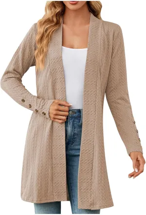 Womens Cardigans 2023 Long Sleeve Open Front Solid Color Knit Sweaters Loose Fit Casual Fashion Fall Cardigan Tops