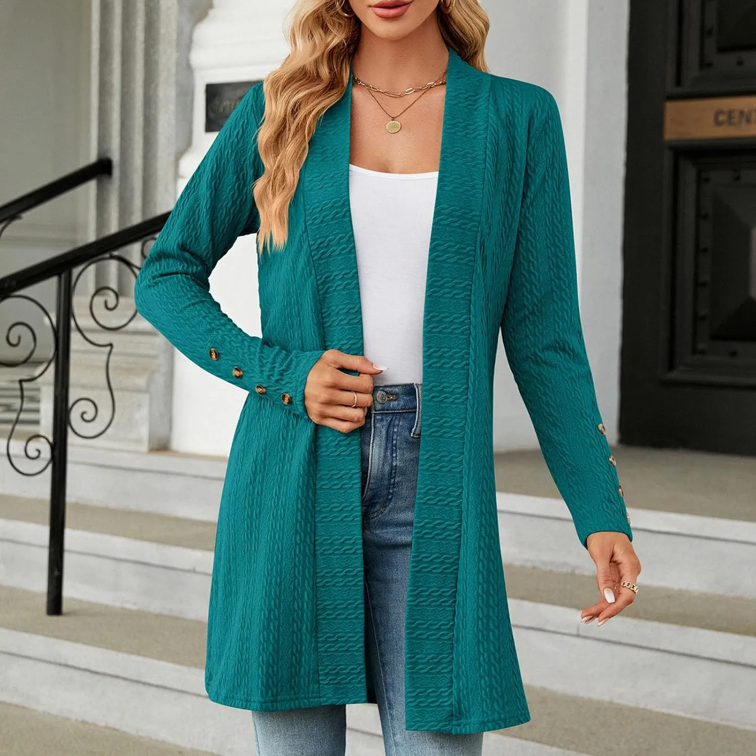 Womens Cardigans 2023 Long Sleeve Open Front Solid Color Knit Sweaters Loose Fit Casual Fashion Fall Cardigan Tops
