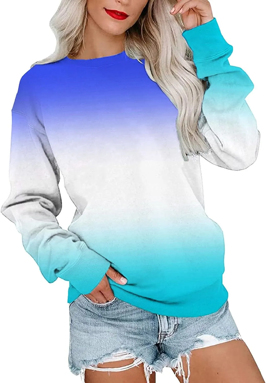 Womens Casual Crewneck Sweatshirt Long Sleeve Solid Color Shirt Soft Lightweight Loose Top Fall Clothes