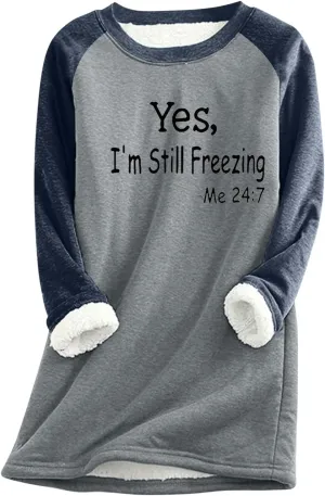 Women's Casual Crewneck Sweatshirts Winter Fleece Warm Letter Print Pullover Tops Thick Long Sleeve Lightweight Clothes