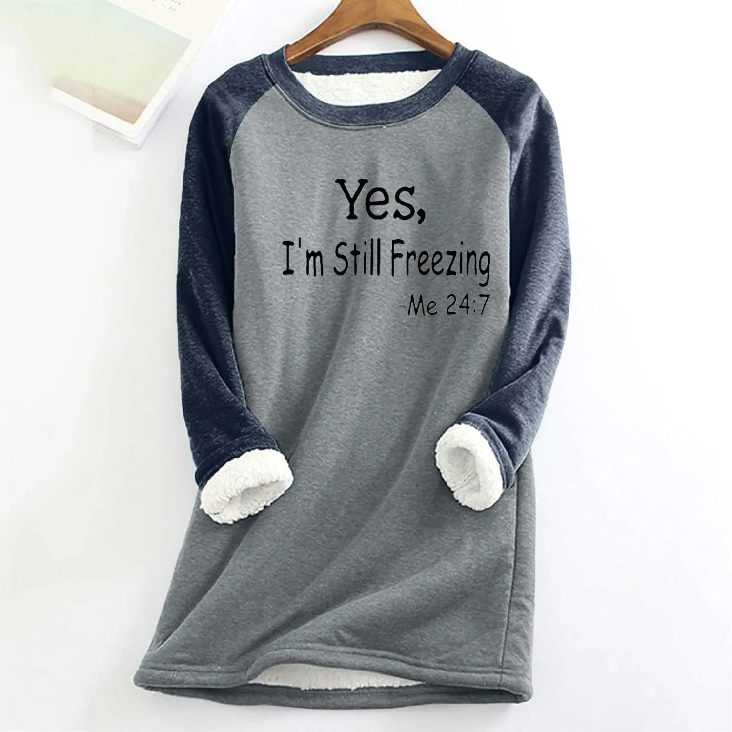Women's Casual Crewneck Sweatshirts Winter Fleece Warm Letter Print Pullover Tops Thick Long Sleeve Lightweight Clothes