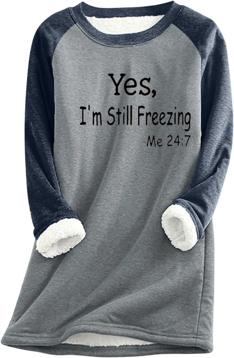 Women's Casual Crewneck Sweatshirts Winter Fleece Warm Letter Print Pullover Tops Thick Long Sleeve Lightweight Clothes