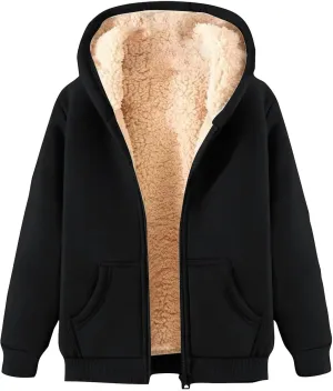 Women's Casual Full Zip Up Sherpa Lined Hoodie Sweatshirt Jacket Coat
