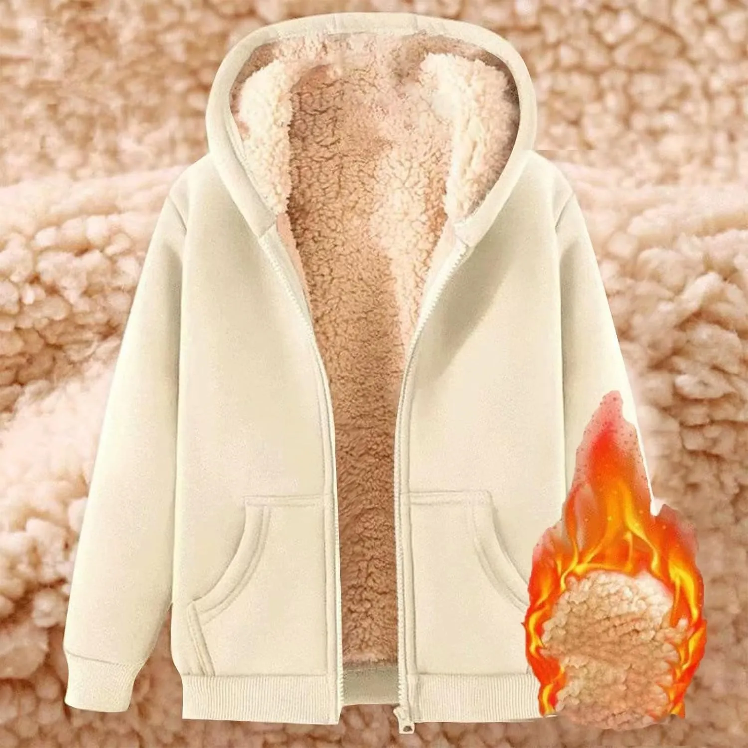 Women's Casual Full Zip Up Sherpa Lined Hoodie Sweatshirt Jacket Coat