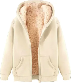Women's Casual Full Zip Up Sherpa Lined Hoodie Sweatshirt Jacket Coat