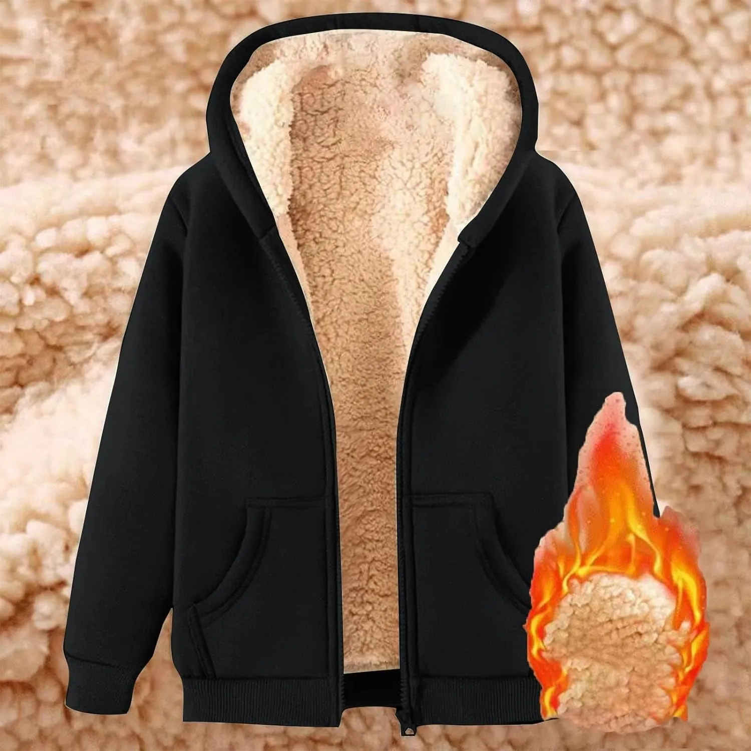 Women's Casual Full Zip Up Sherpa Lined Hoodie Sweatshirt Jacket Coat