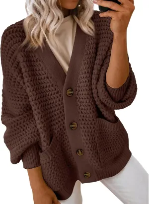 Womens Casual Long Sleeve Button Cardigan Sweaters Oversized Cable Knit Open Front Sweater Outwear Coat
