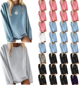 Women's Casual Long Sleeve Fall Tops 2023 Ribbed T-Shirt Thin Sweatshirt Cute Crew Neck Pullover Graphic Tops