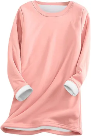 Womens Casual Sherpa Fleece Lined Sweatshirt Trendy Thick Warm Velvet Blouses Soft Baggy Long Sleeve Lounge Pullovers