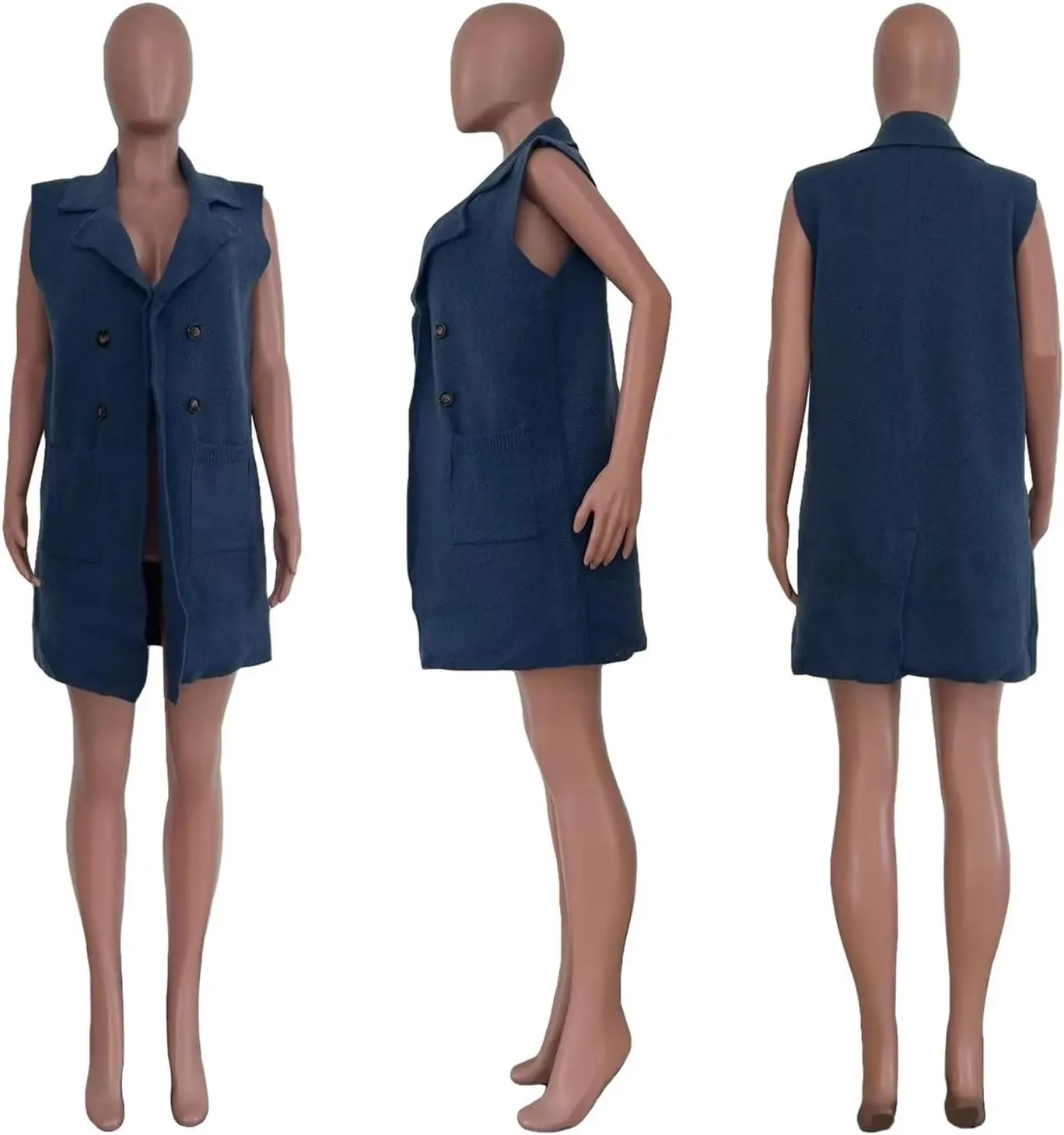 Women's Casual Sleeveless Long Sweater Vest Open Front Knit Cardigan Waistcoat with Pockets