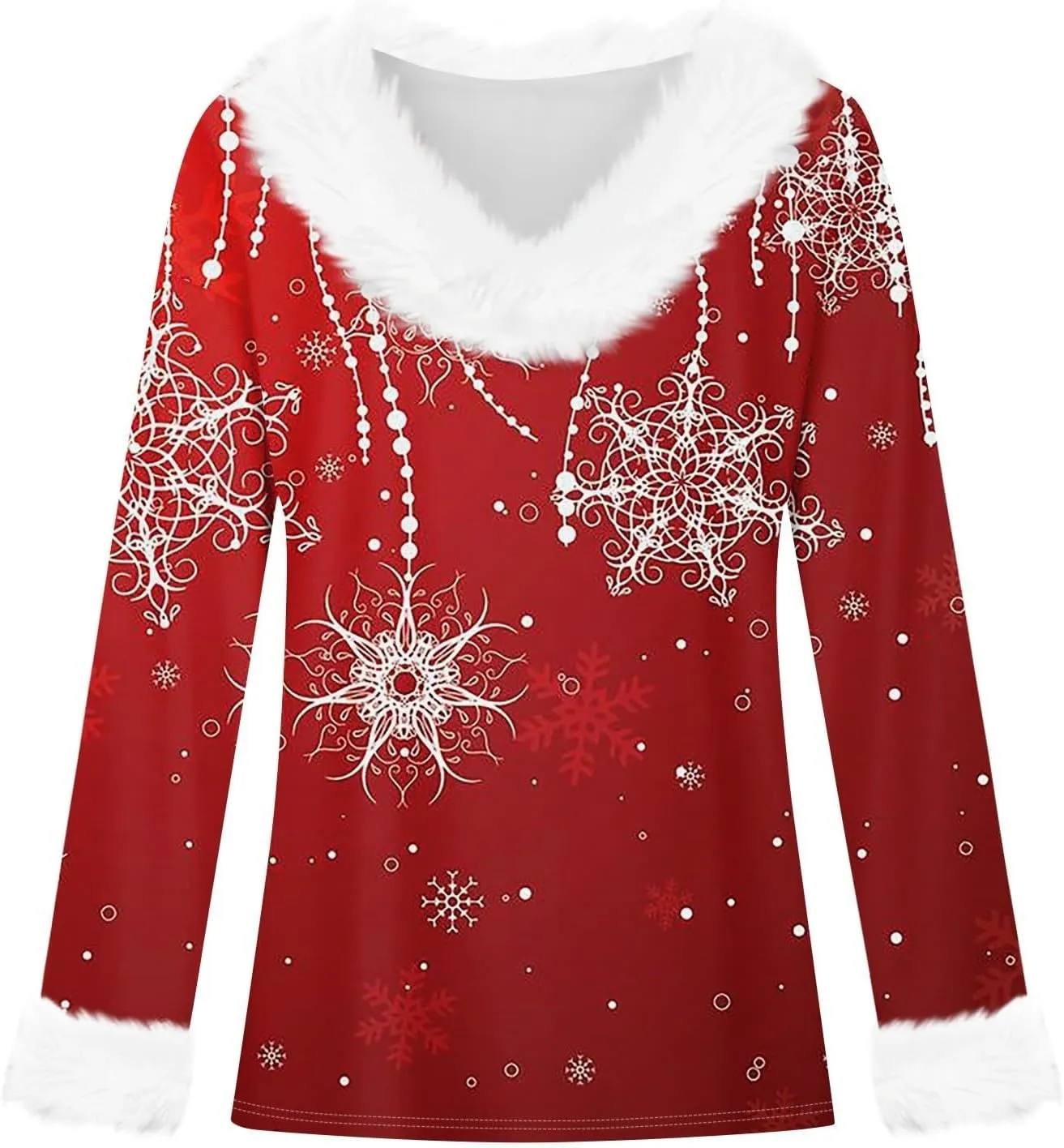 Womens Christmas Shirt Fashion Slim Fit Fluffy Furry V Neck Xmas Sweatshirt Loose Cute Snow Print Fall Winter Clothes
