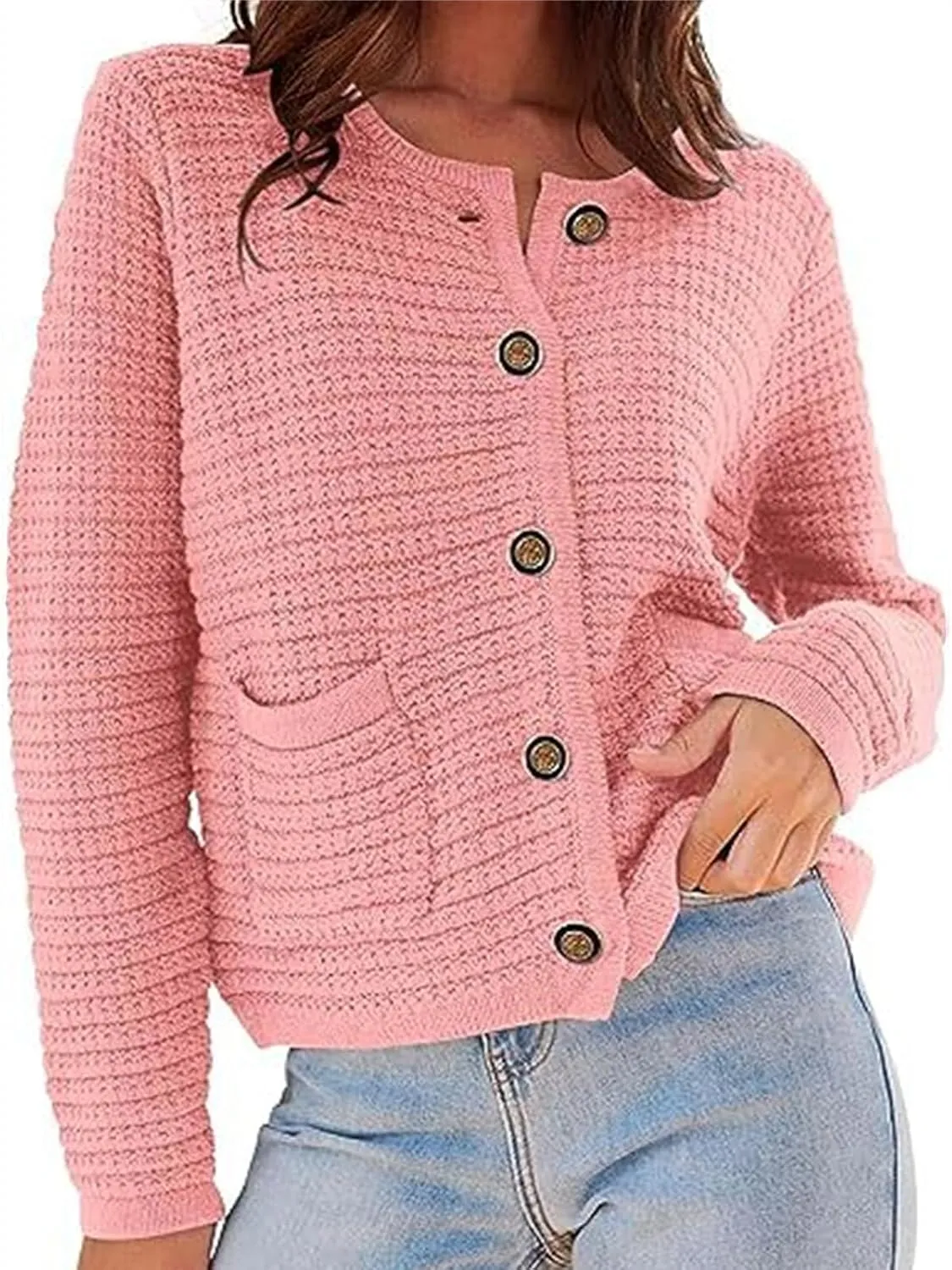 Womens Chunky Knit Cardigan Open Front Button Down Trendy Sweaters Outerwear Long Sleeve Jackets Outerwear