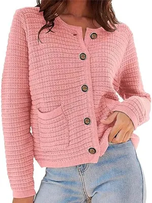 Womens Chunky Knit Cardigan Open Front Button Down Trendy Sweaters Outerwear Long Sleeve Jackets Outerwear