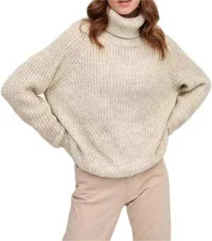 Womens Chunky Turtleneck Sweaters, Turtleneck Long Sleeve Cable Knit Sweaters, Oversized Loose Pullover Outerwear