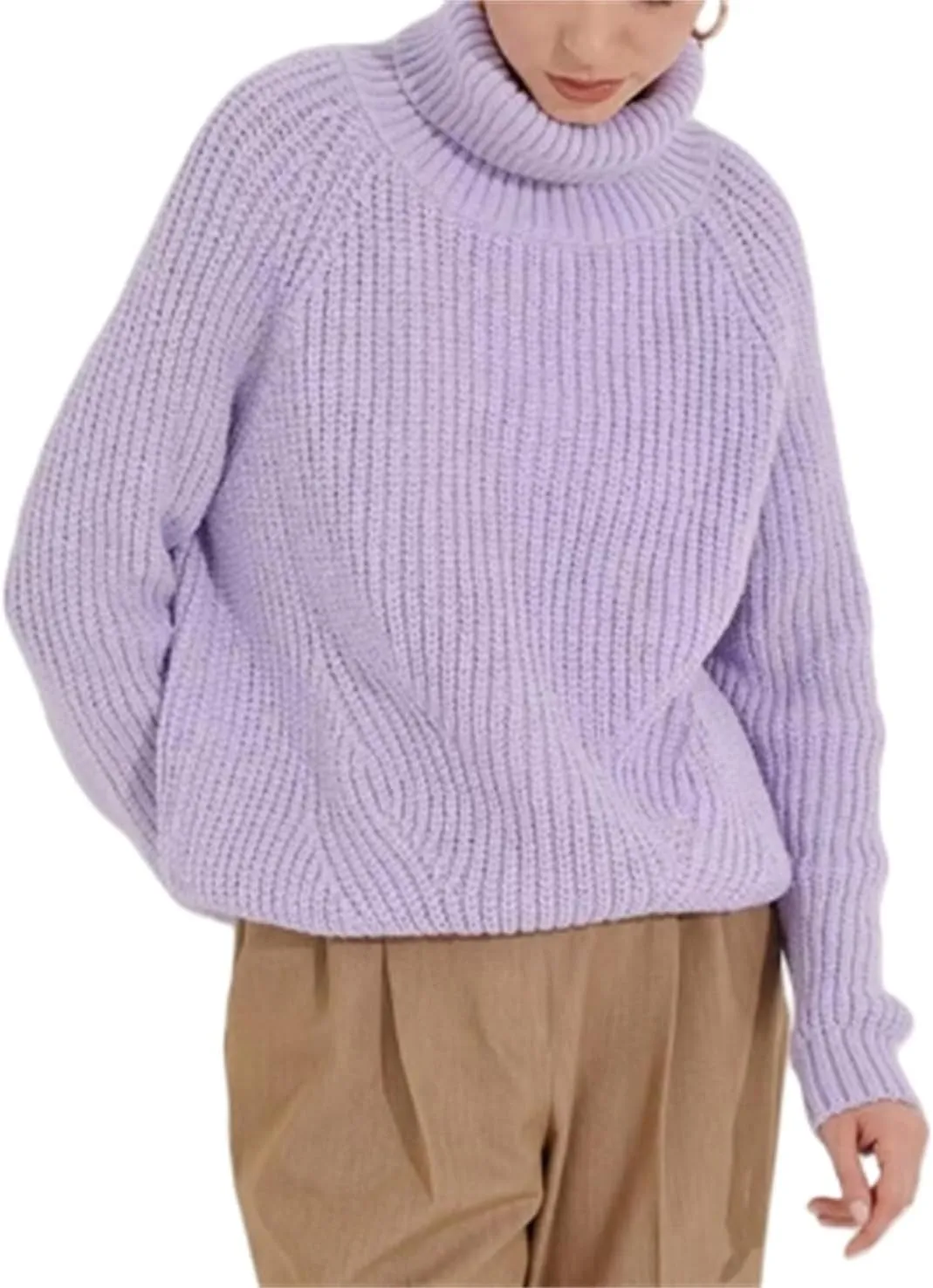 Womens Chunky Turtleneck Sweaters, Turtleneck Long Sleeve Cable Knit Sweaters, Oversized Loose Pullover Outerwear