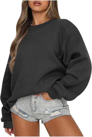 Womens Crewneck Sweatshirt Fall Fleece Oversized Sweatshirt for Women Loose Fit Long Sleeve Pullover Sweaters