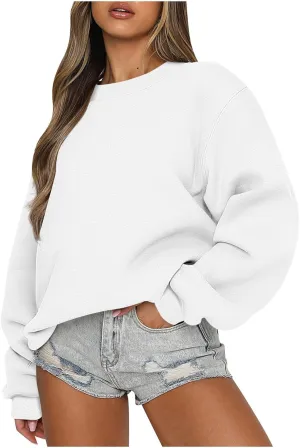 Womens Crewneck Sweatshirt Fall Fleece Oversized Sweatshirt for Women Loose Fit Long Sleeve Pullover Sweaters