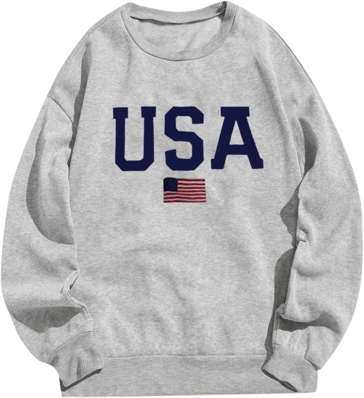 Womens Crewneck Sweatshirt Graphic American Flag Shirts Long Sleeve Oversized Pullover Patriotic Shirts Tops Tees