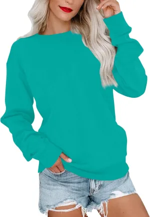 Womens Crewneck Sweatshirts No Hood Fall Long Sleeve Outfits Fashion Solid Oversized Sweatshirt Winter Pullover 2024