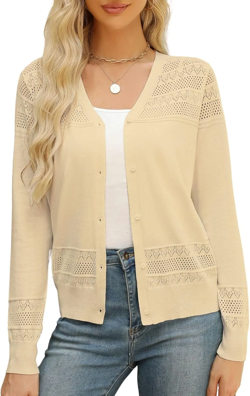 Women's Cropped Cardigan Sweaters Long Sleeve V-Neck Button Down Lightweight Sweaters