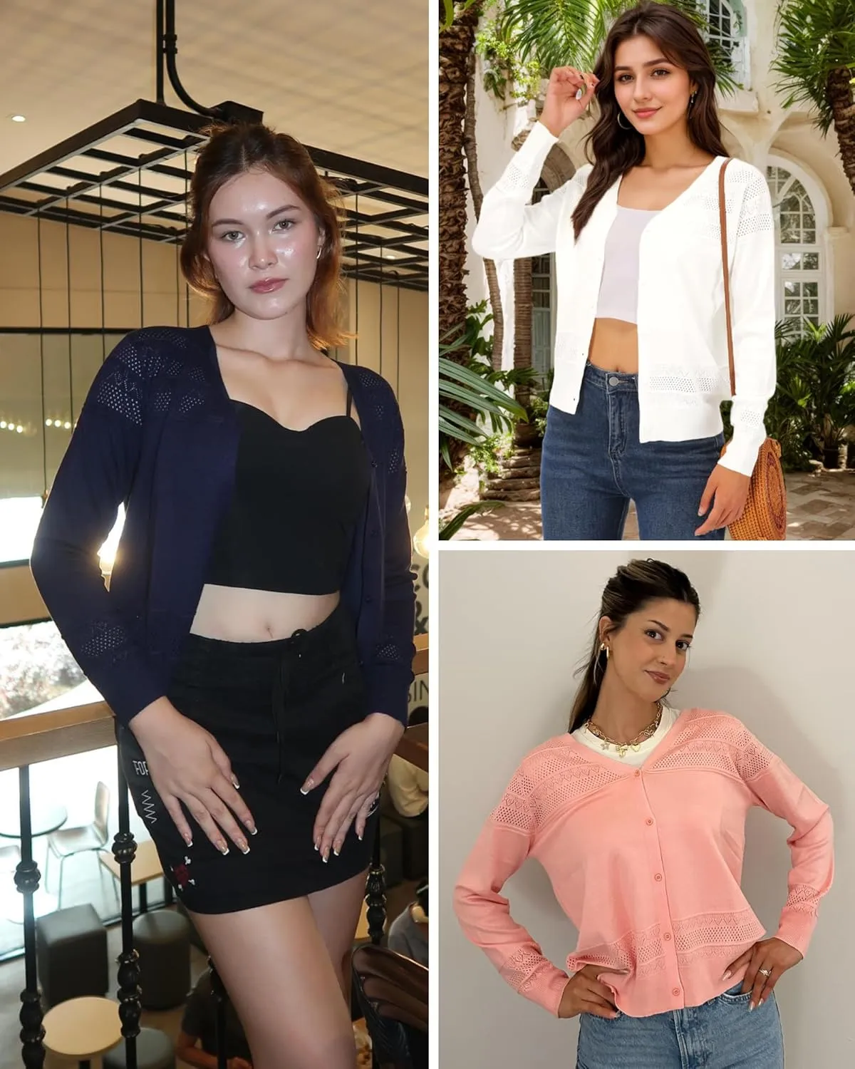Women's Cropped Cardigan Sweaters Long Sleeve V-Neck Button Down Lightweight Sweaters