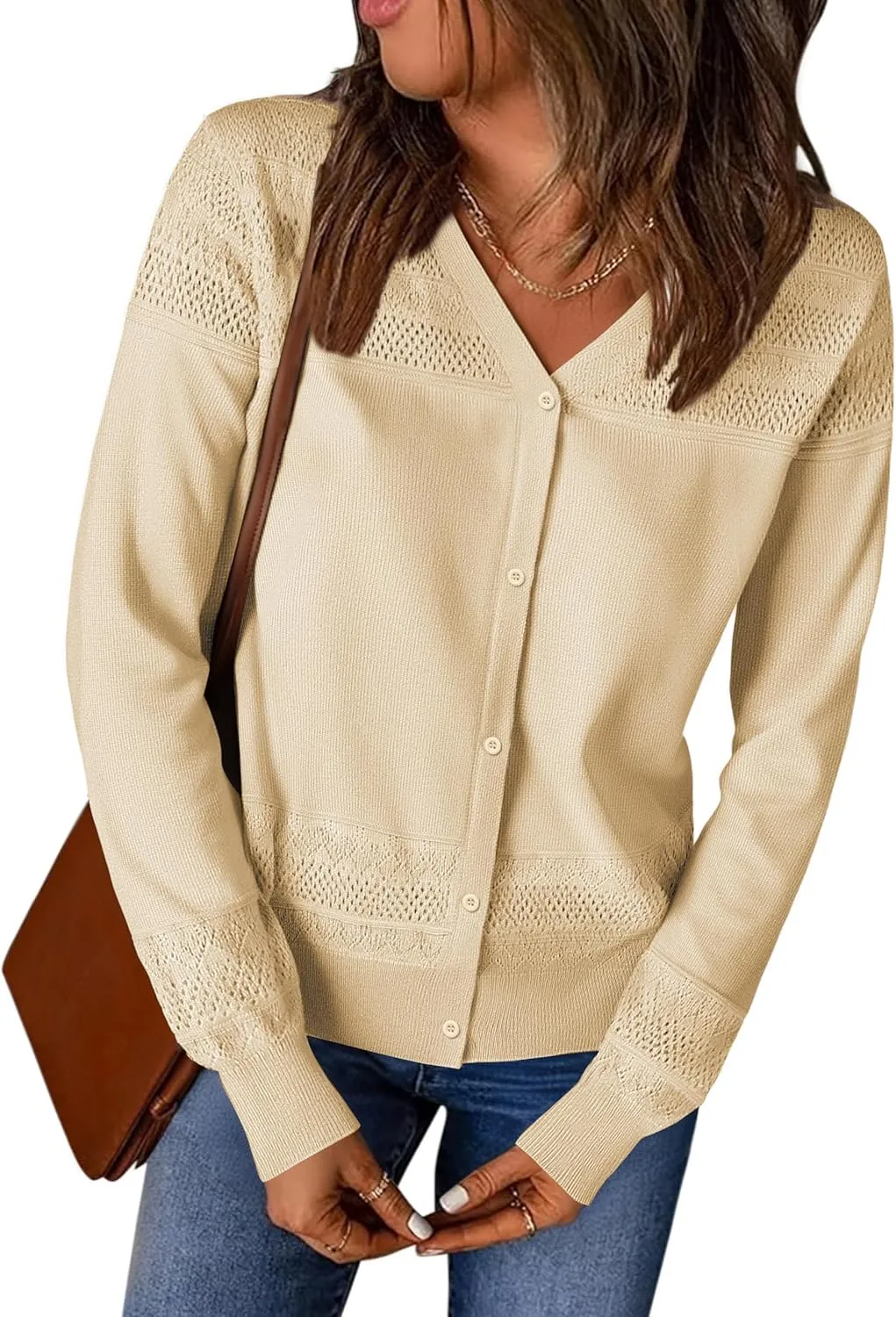 Women's Cropped Cardigan Sweaters Long Sleeve V-Neck Button Down Lightweight Sweaters