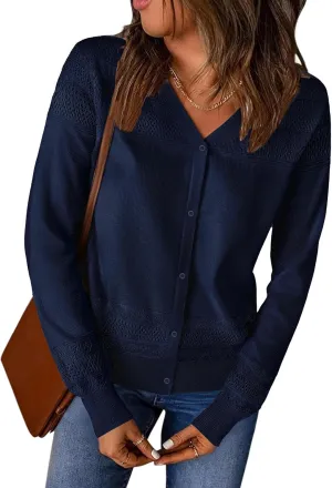 Women's Cropped Cardigan Sweaters Long Sleeve V-Neck Button Down Lightweight Sweaters