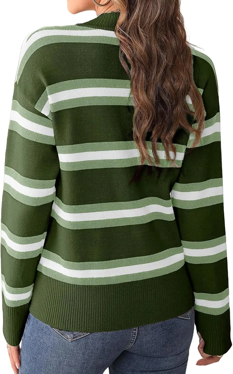 Womens Cropped Striped Cardigan Trendy Knit Color Block Long Sleeve Sweater Lightweight Open Front Button Coat Tops