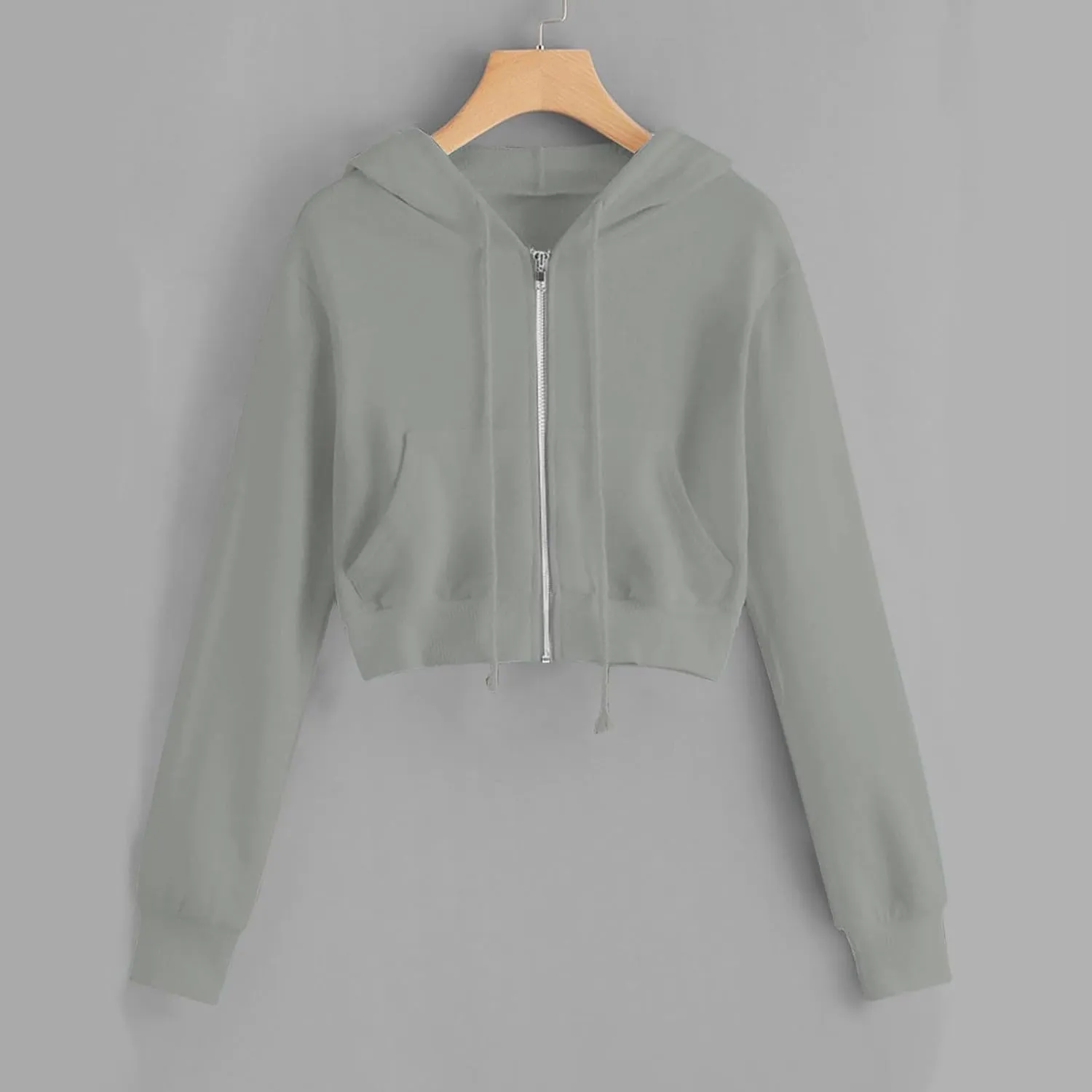 Womens Cropped Zip Up Hoodies Long Sleeve Sweatshirt Jacket with Hood Trendy Y2K Crop Tops Teen Girls Clothes 2024
