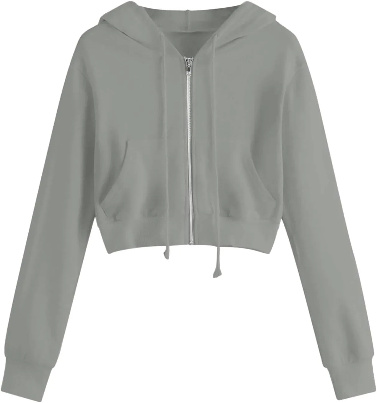 Womens Cropped Zip Up Hoodies Long Sleeve Sweatshirt Jacket with Hood Trendy Y2K Crop Tops Teen Girls Clothes 2024