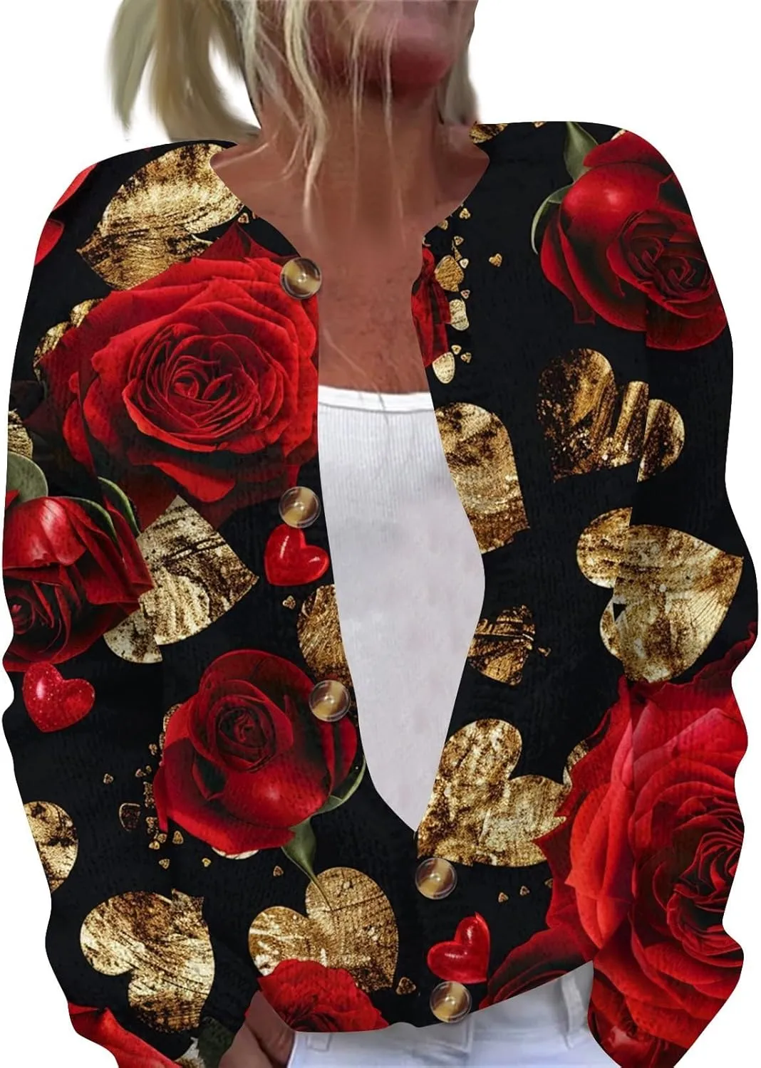 Womens Cute Heart Cardigan Sweaters Graphic Oversized Valentines Day Chunky Knit Button Down Long Sleeve Sweaters 2025