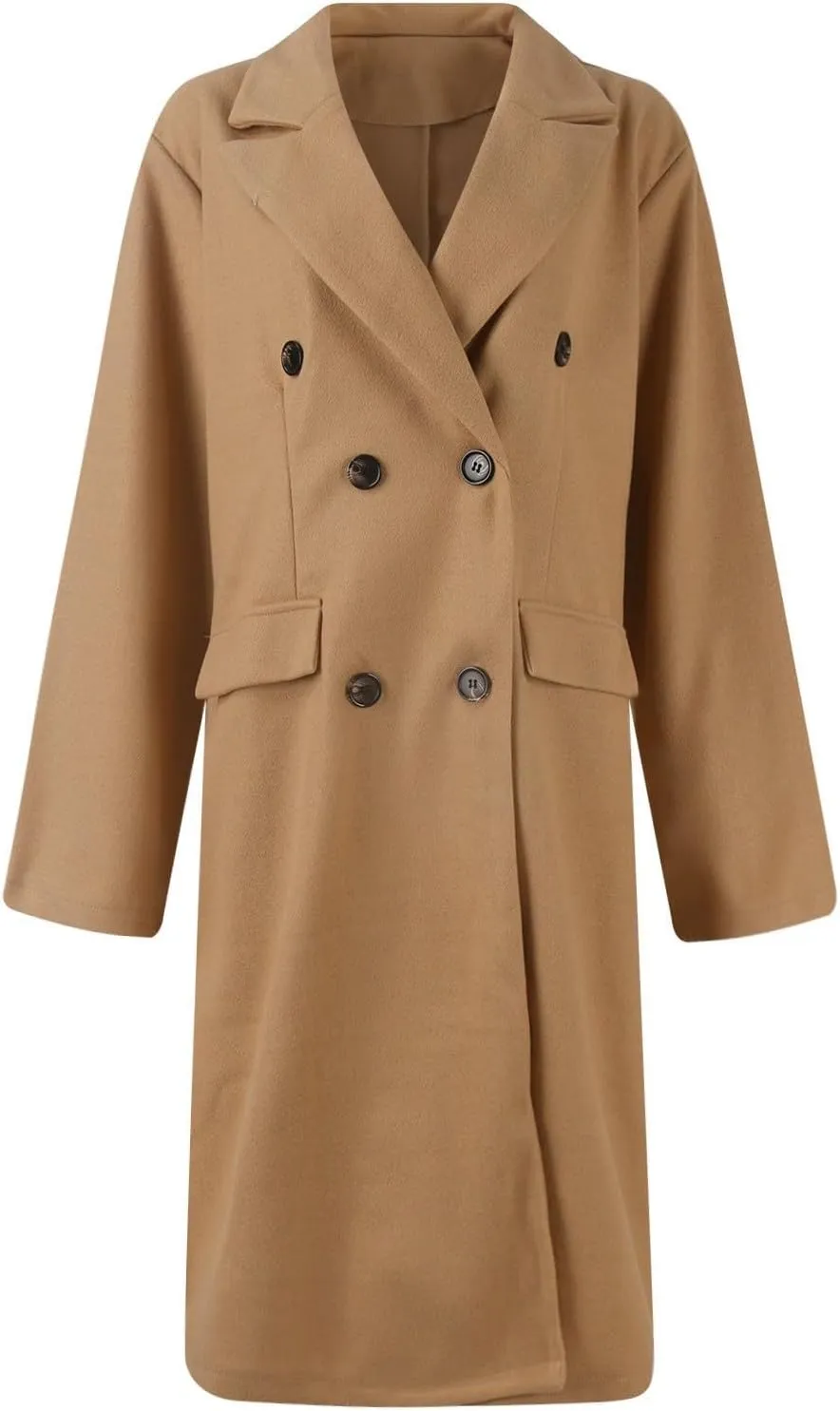 Womens Double Breasted Long Wool Coats Casual Notch Lapel Pea Coat Winter Wool Blend Peacoat Blazer Jackets Outwear