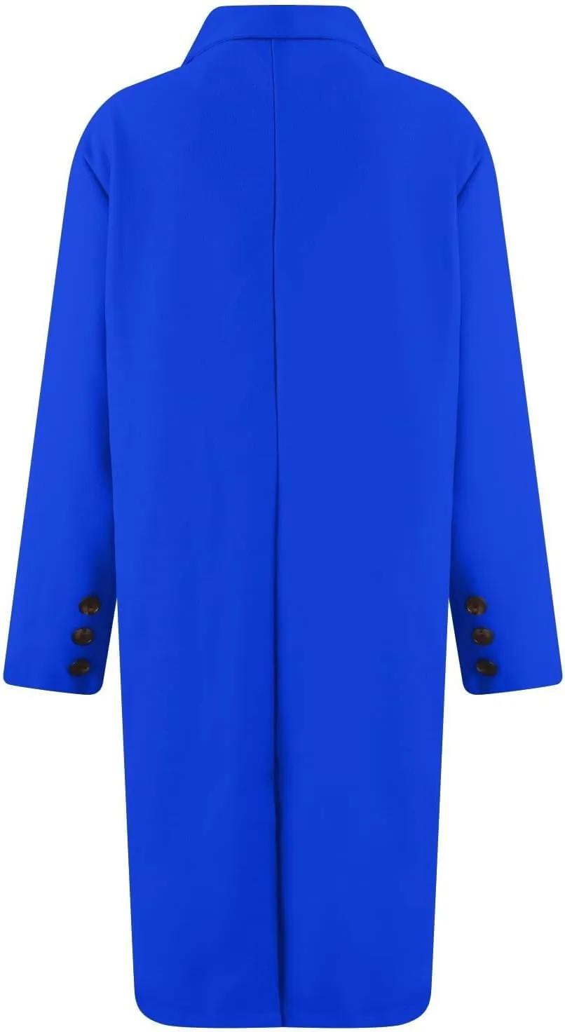 Womens Double Breasted Long Wool Coats Casual Notch Lapel Pea Coat Winter Wool Blend Peacoat Blazer Jackets Outwear