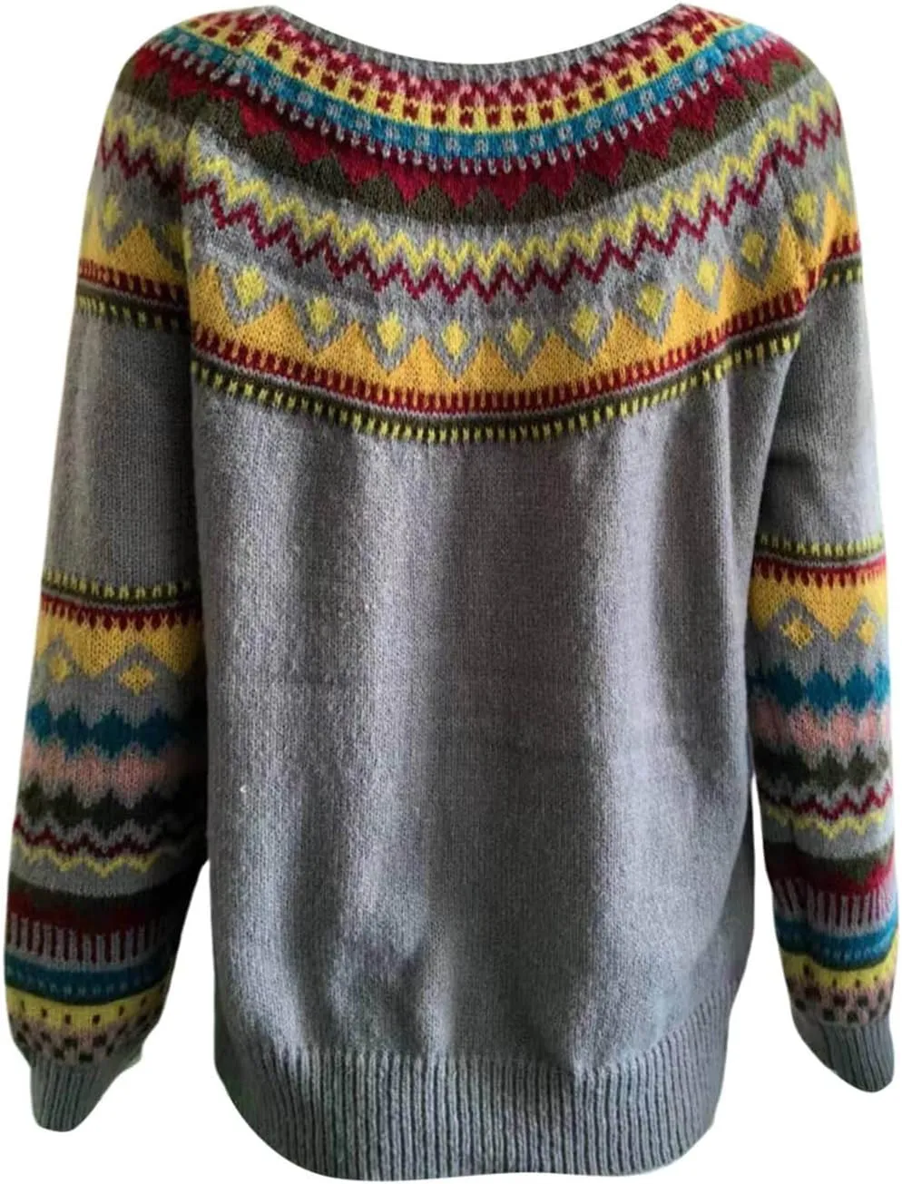 Women's Fair Isle Crew Neck Sweater Vintage Fair Isle Print Pullover Sweaters Long Sleeve Knit Loose Jumper Tops