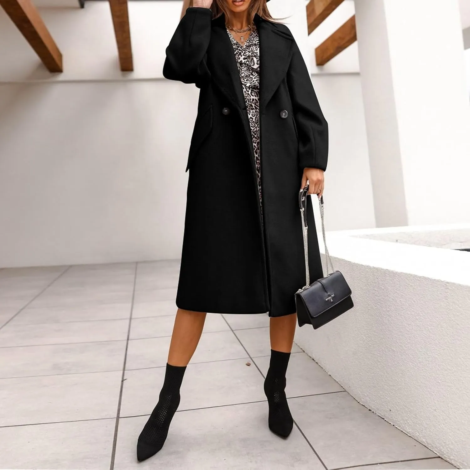 Women's Fall Coats 2025 Coats Double Breasted Slim Long Trench Coat With Belt Warm Winter Overcoat, M-2XL