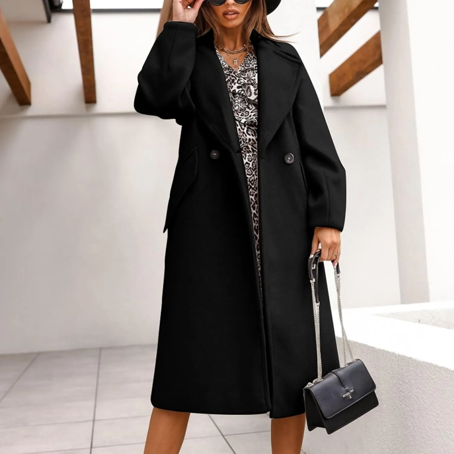 Women's Fall Coats 2025 Coats Double Breasted Slim Long Trench Coat With Belt Warm Winter Overcoat, M-2XL