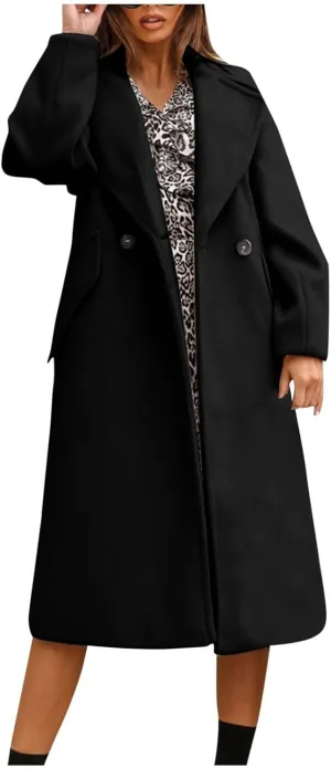 Women's Fall Coats 2025 Coats Double Breasted Slim Long Trench Coat With Belt Warm Winter Overcoat, M-2XL