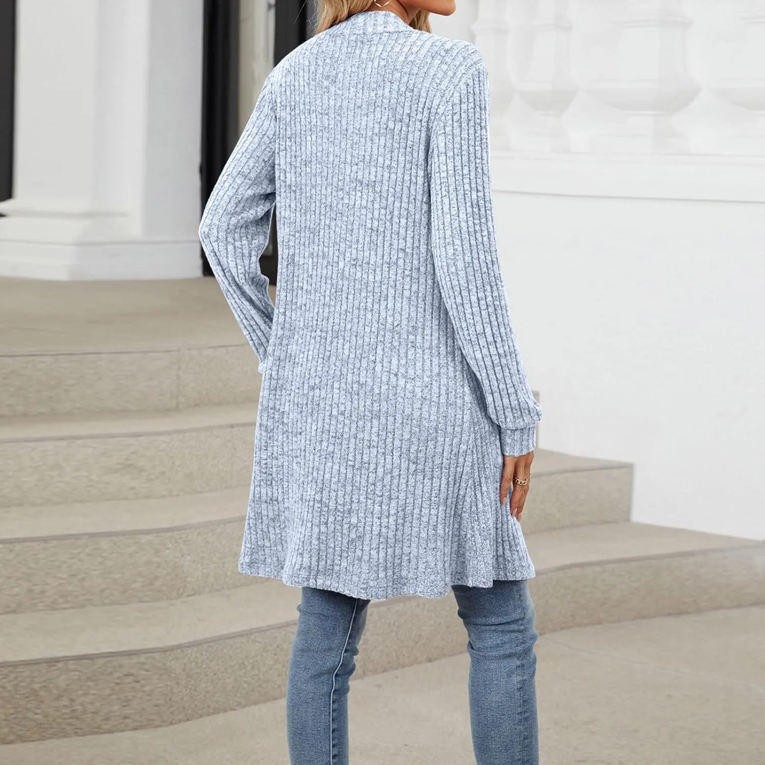 Womens Fall Long Cardigan Lightweight Soft Ribbed Knit Open Front Cardigan Sweaters Long Sleeve Coat Outwear